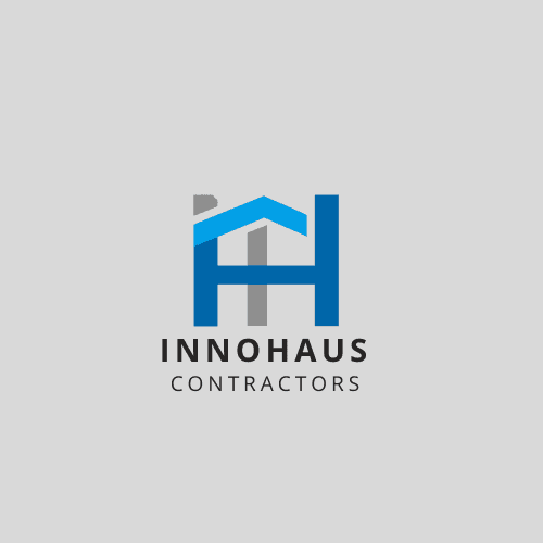 Innohaus Contractors logo featuring a stylized house roof design integrated with the initials IH.