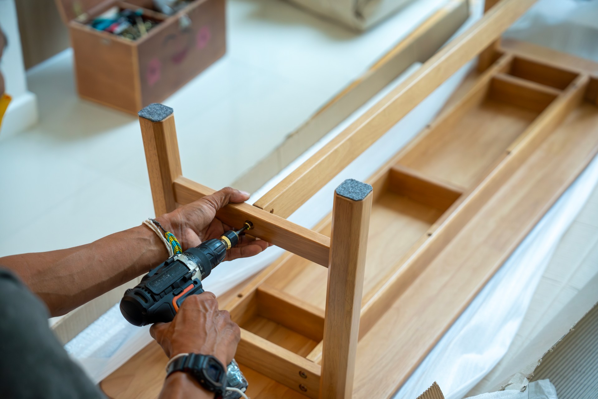 assembling furniture about repairing of wooden table.